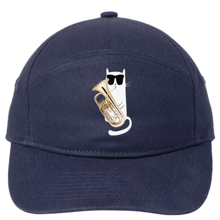 Funny Cat Wearing Sunglasses Playing Euphonium 7-Panel Snapback Hat