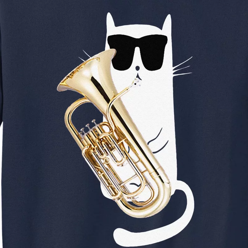 Funny Cat Wearing Sunglasses Playing Euphonium Tall Sweatshirt