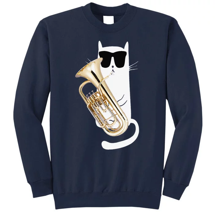 Funny Cat Wearing Sunglasses Playing Euphonium Tall Sweatshirt