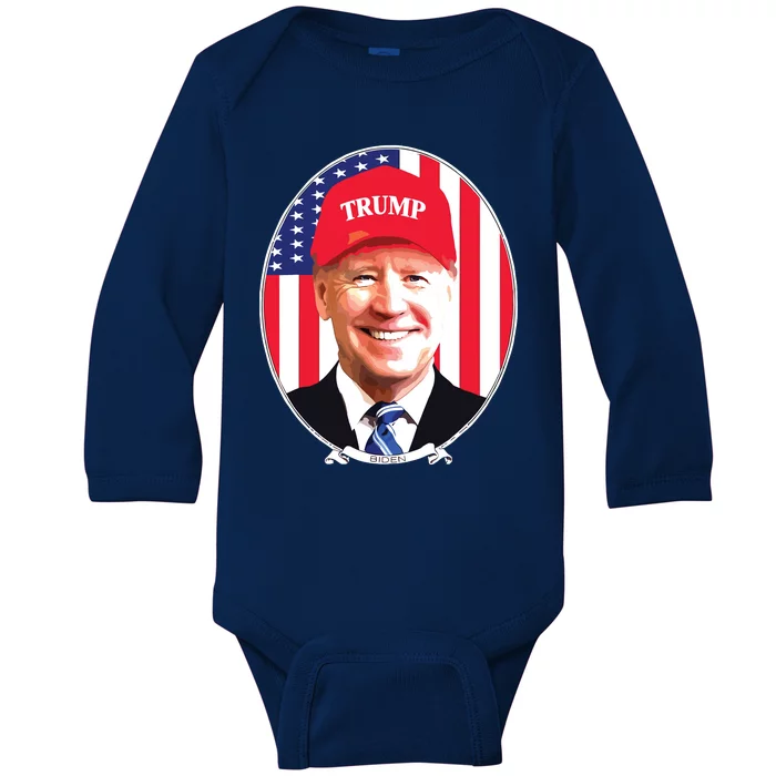 Funny C Wearing Hat Trump Baby Long Sleeve Bodysuit