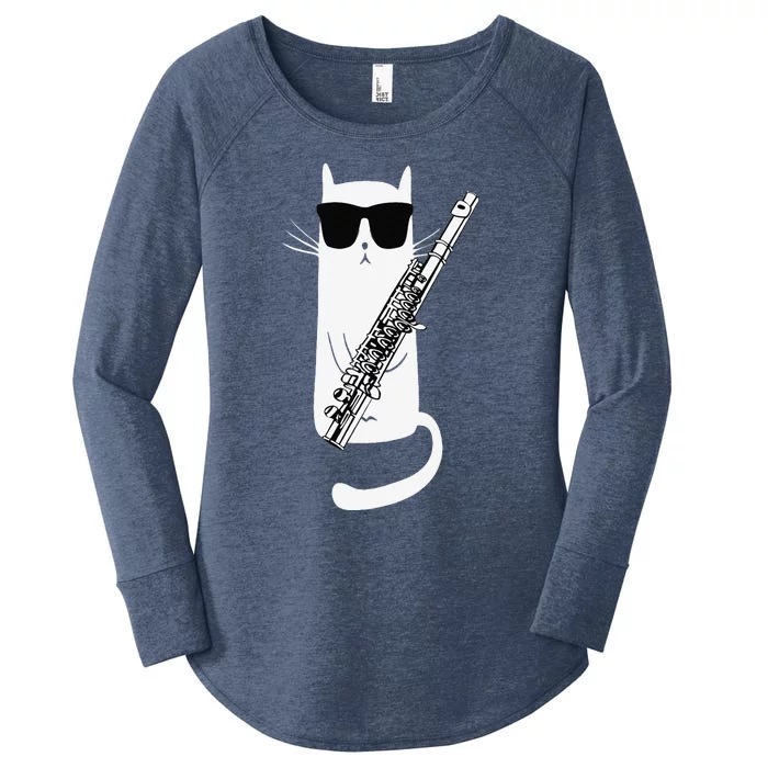 Funny Cat Wearing Sunglasses Playing Flute Women's Perfect Tri Tunic Long Sleeve Shirt