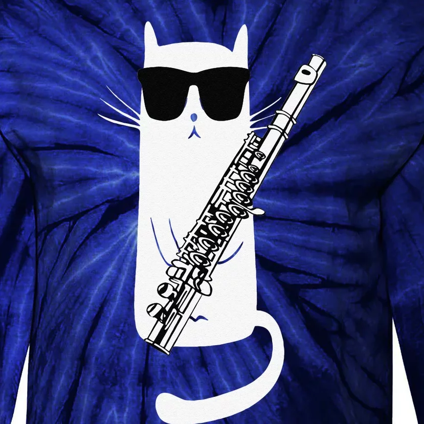 Funny Cat Wearing Sunglasses Playing Flute Tie-Dye Long Sleeve Shirt