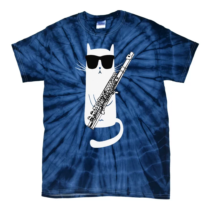 Funny Cat Wearing Sunglasses Playing Flute Tie-Dye T-Shirt