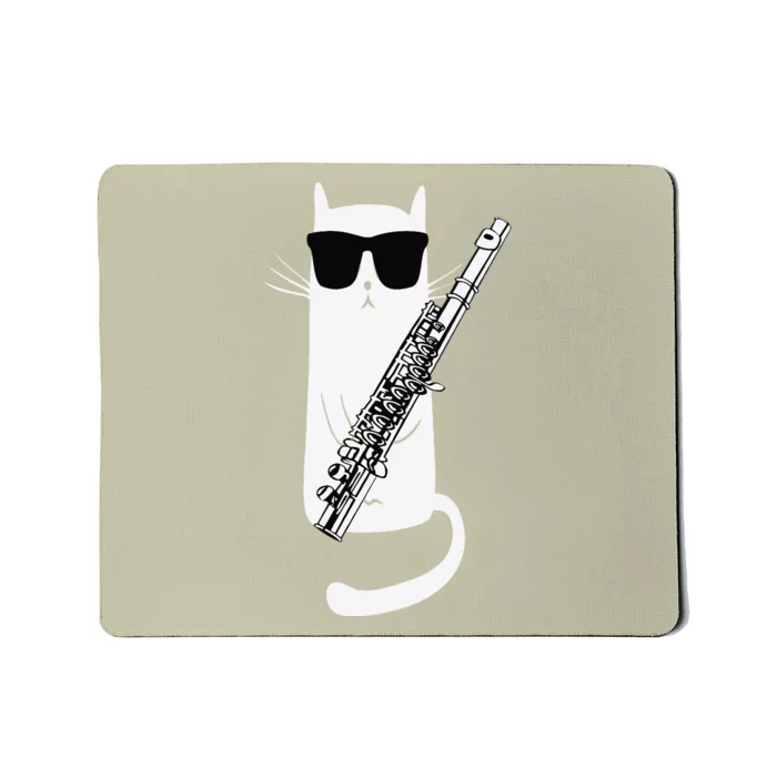 Funny Cat Wearing Sunglasses Playing Flute Mousepad