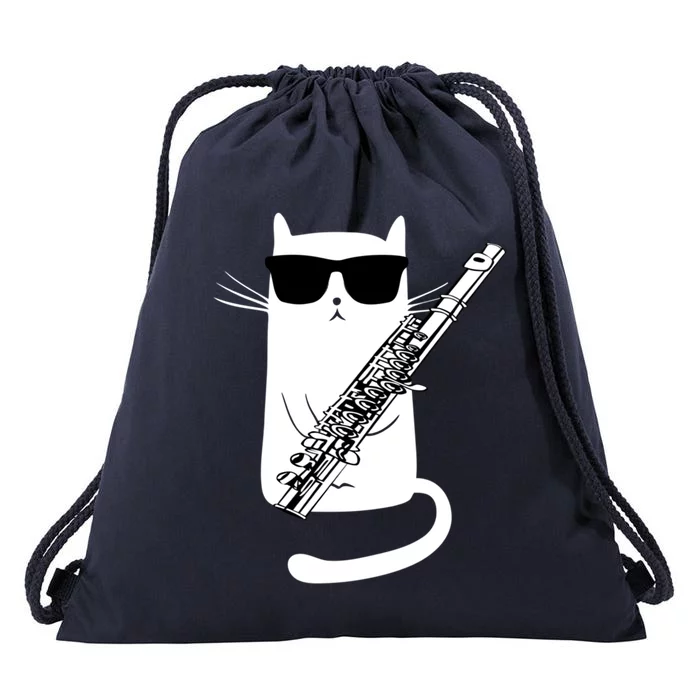 Funny Cat Wearing Sunglasses Playing Flute Great Gift Drawstring Bag