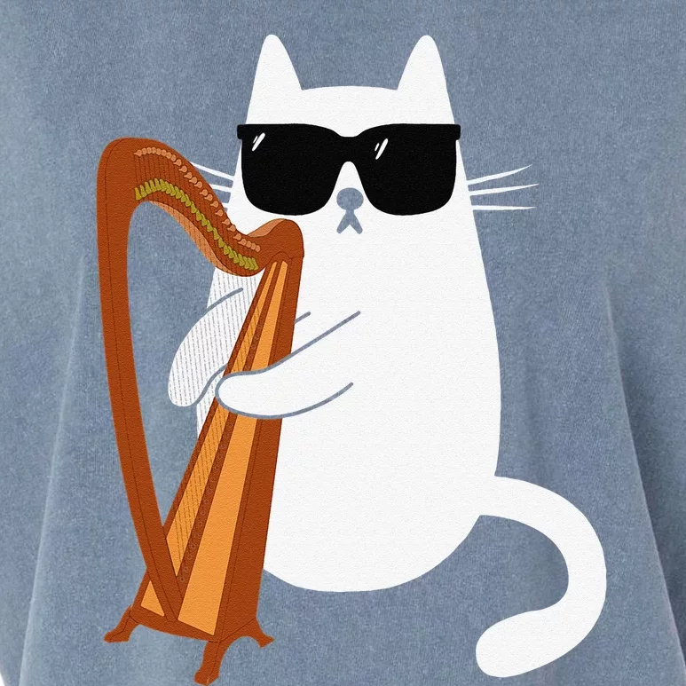 Funny Cat Wearing Sunglasses Playing Harp Harpist Musician Garment-Dyed Women's Muscle Tee