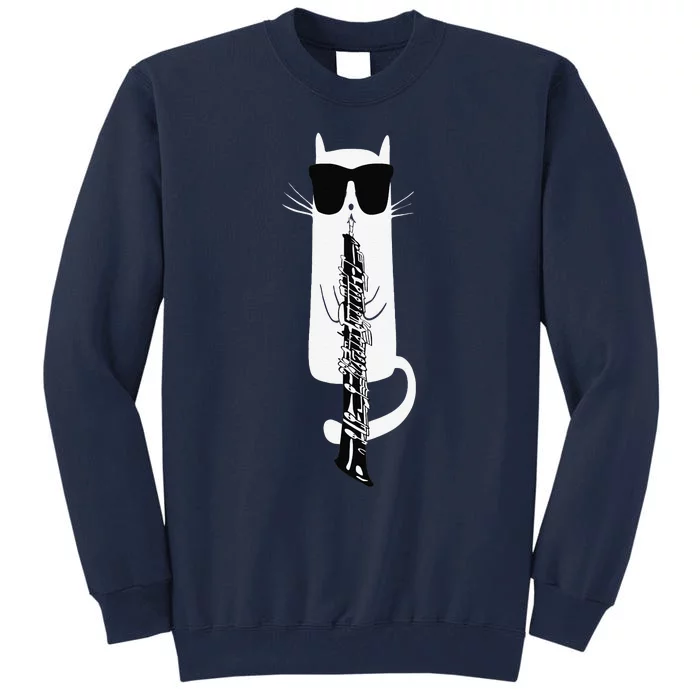 Funny Cat Wearing Sunglasses Playing Oboe Tall Sweatshirt