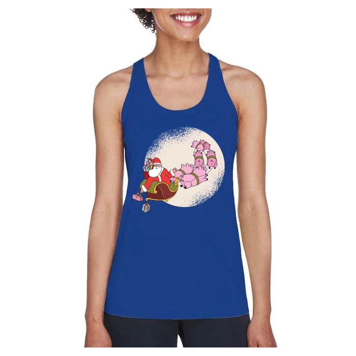 Funny Christmas When Pig Fly Oinkers Pulling Sleigh Gift Women's Racerback Tank