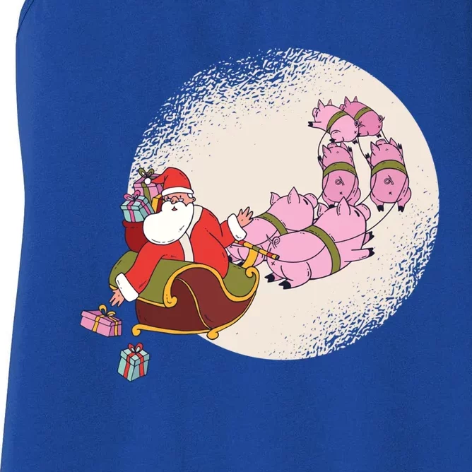 Funny Christmas When Pig Fly Oinkers Pulling Sleigh Gift Women's Racerback Tank