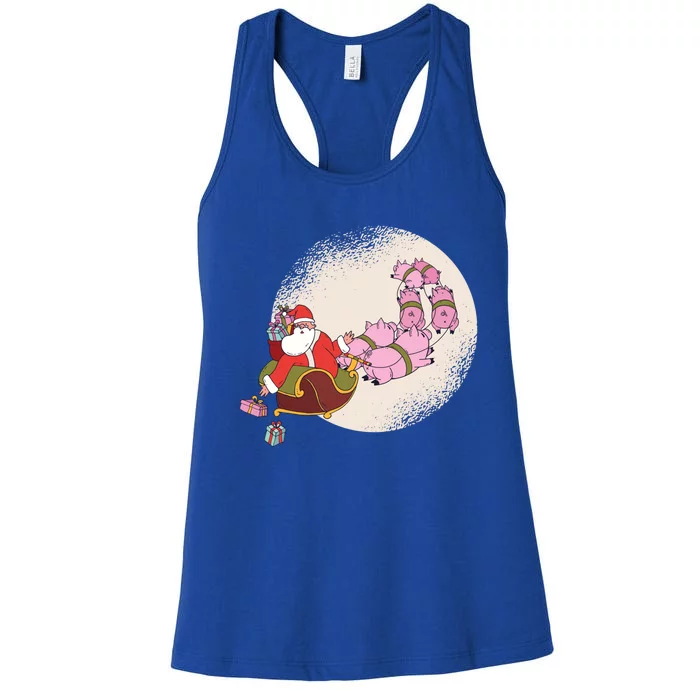 Funny Christmas When Pig Fly Oinkers Pulling Sleigh Gift Women's Racerback Tank