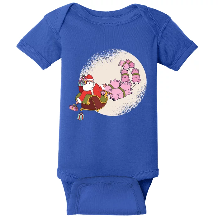 Funny Christmas When Pig Fly Oinkers Pulling Sleigh Gift Baby Bodysuit