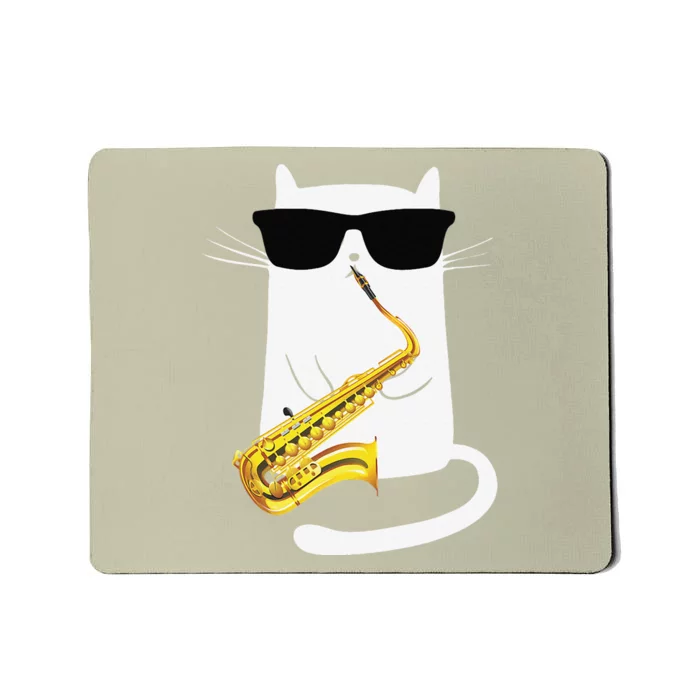 Funny Cat Wearing Sunglasses Playing Saxophone Mousepad