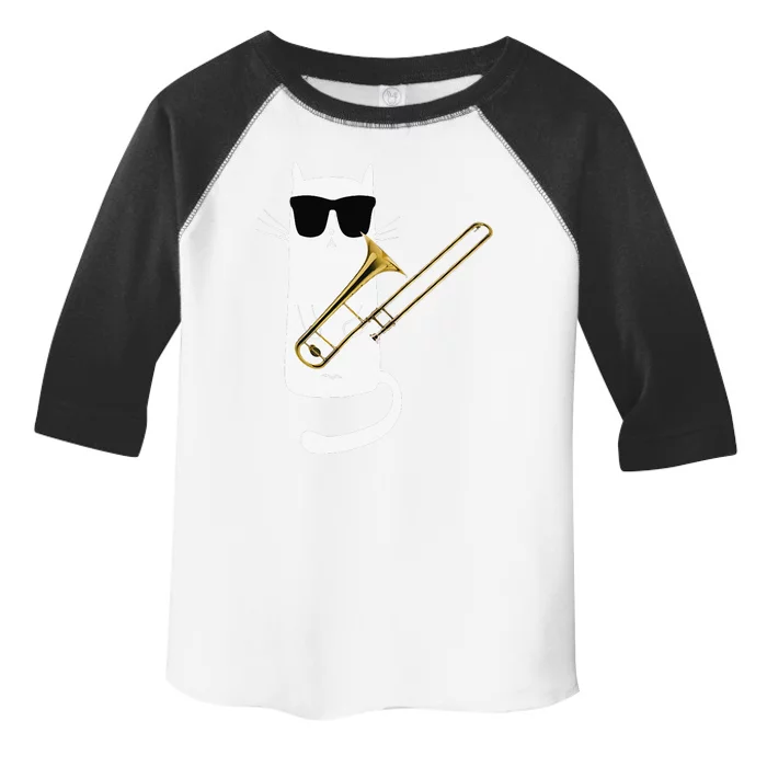 Funny Cat Wearing Sunglasses Playing Trombone Toddler Fine Jersey T-Shirt