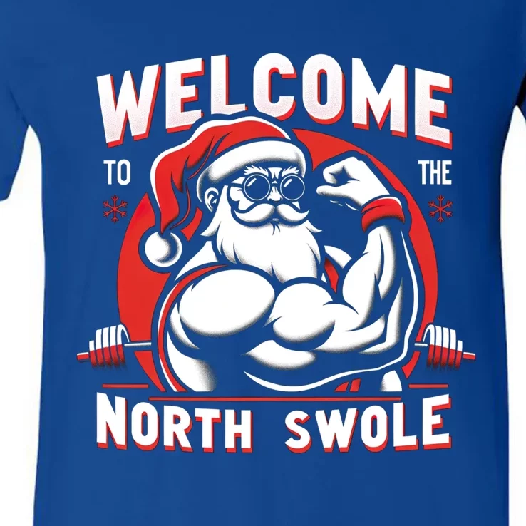 Funny Christmas Weightlifting Workout Gym North Swole Gift V-Neck T-Shirt