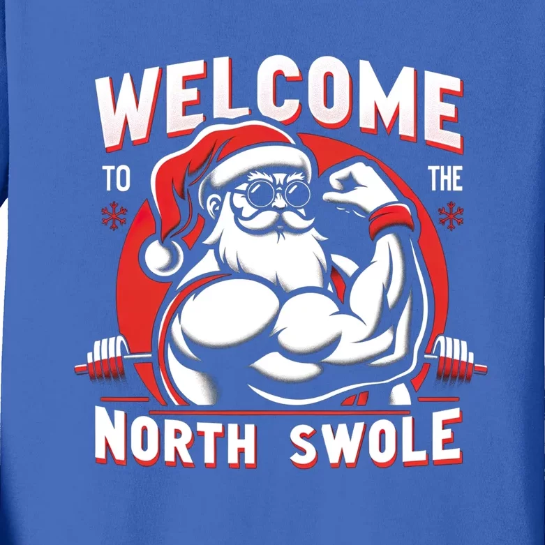 Funny Christmas Weightlifting Workout Gym North Swole Gift Kids Long Sleeve Shirt