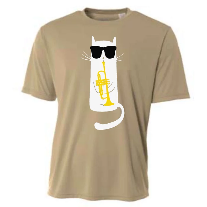 Funny Cat Wearing Sunglasses Playing Trumpet Cooling Performance Crew T-Shirt