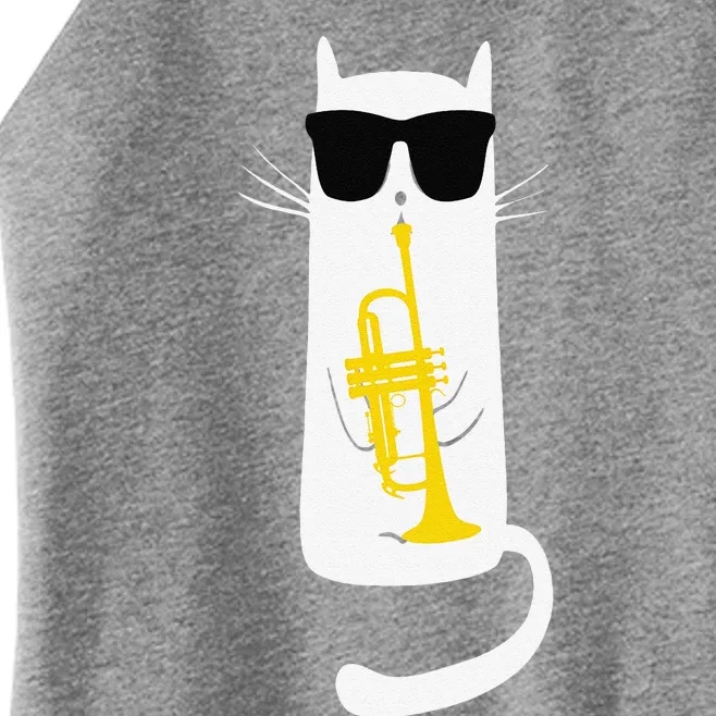 Funny Cat Wearing Sunglasses Playing Trumpet Women’s Perfect Tri Rocker Tank