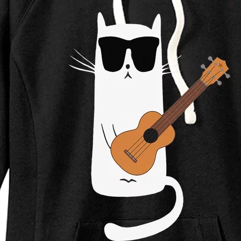 Funny Cat Wearing Sunglasses Playing Ukulele Women's Fleece Hoodie