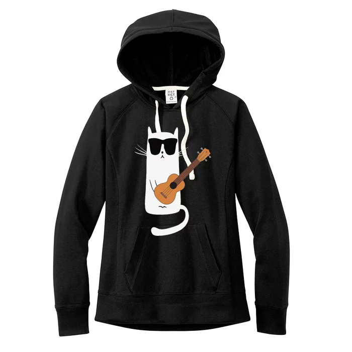 Funny Cat Wearing Sunglasses Playing Ukulele Women's Fleece Hoodie