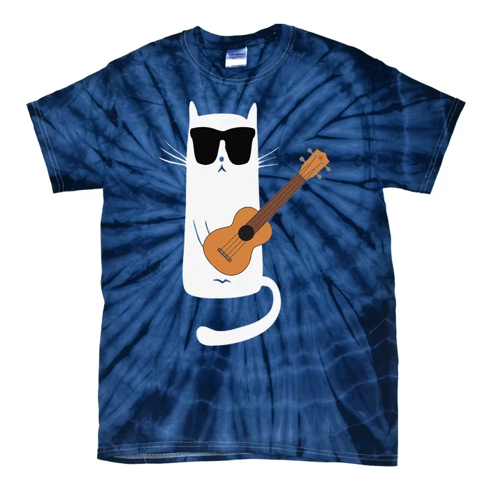 Funny Cat Wearing Sunglasses Playing Ukulele Tie-Dye T-Shirt