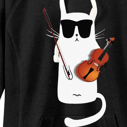 Funny Cat Wearing Sunglasses Playing Violin Women's Fleece Hoodie