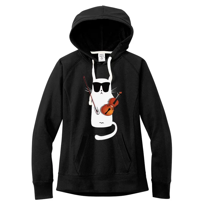 Funny Cat Wearing Sunglasses Playing Violin Women's Fleece Hoodie