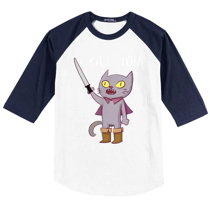 Funny Cat With Knife Cat Lovers Baseball Sleeve Shirt