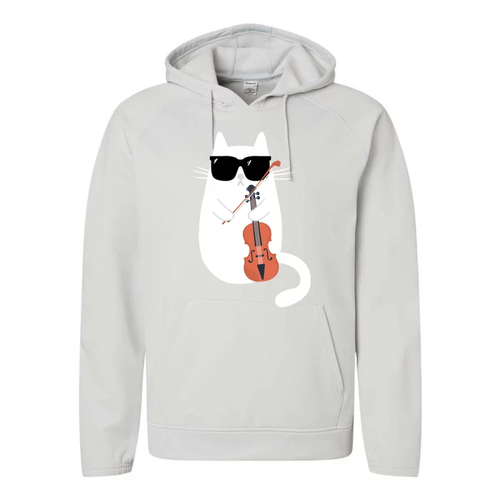 Funny Cat Wearing Sunglasses Playing Violin Viola Musician Gift Performance Fleece Hoodie