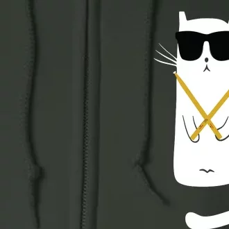 Funny Cat Wearing Sunglasses Drums Playing Drums Full Zip Hoodie