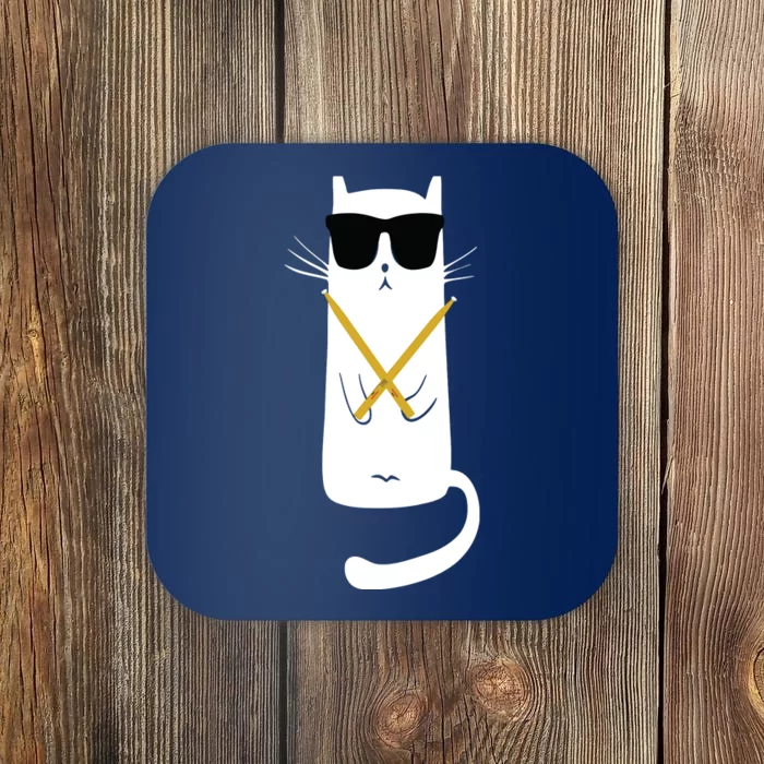 Funny Cat Wearing Sunglasses Drums Playing Drums Coaster