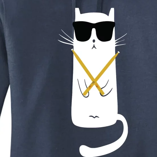 Funny Cat Wearing Sunglasses Drums Playing Drums Women's Pullover Hoodie