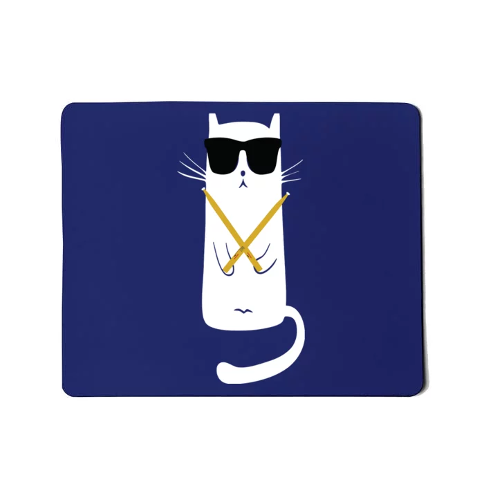 Funny Cat Wearing Sunglasses Drums Playing Drums Mousepad