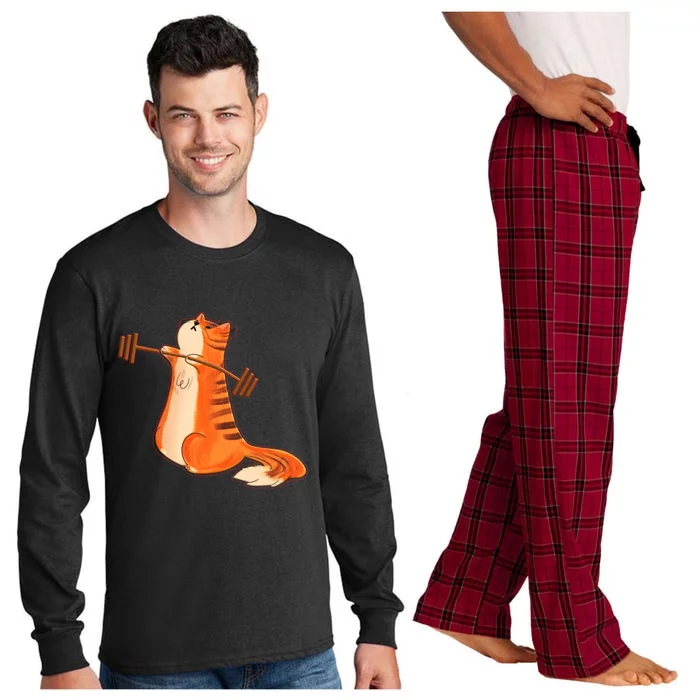 Funny Cat Weight Lifting Gift Gym Fitness Cat Lover Gift Funny Gift Long Sleeve Pajama Set