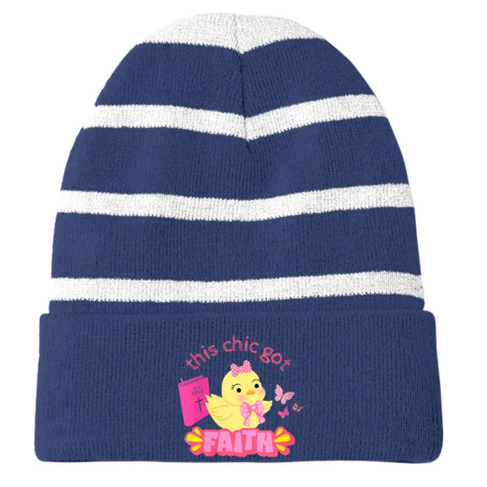 Faith Chic With Bible Striped Beanie with Solid Band