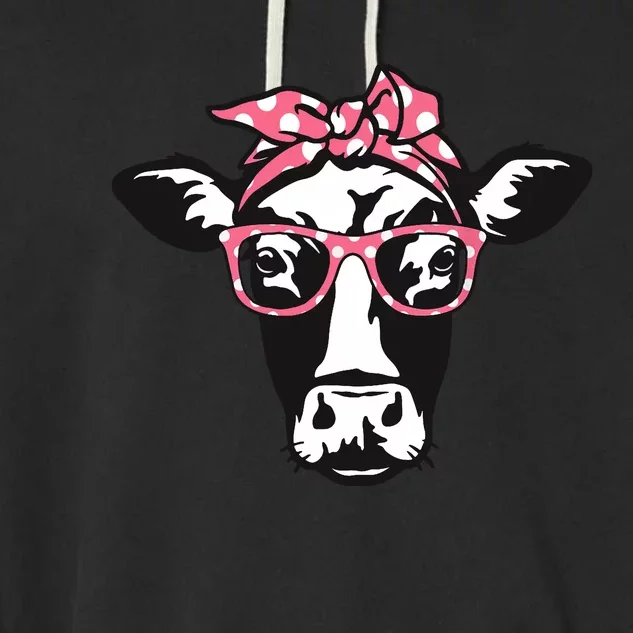 Funny Cow With Bandana Glasses, Cute Cow Garment-Dyed Fleece Hoodie