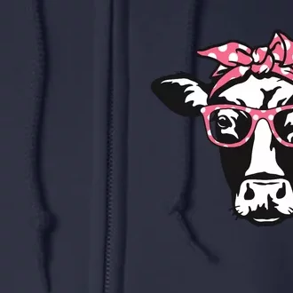 Funny Cow With Bandana Glasses, Cute Cow Full Zip Hoodie