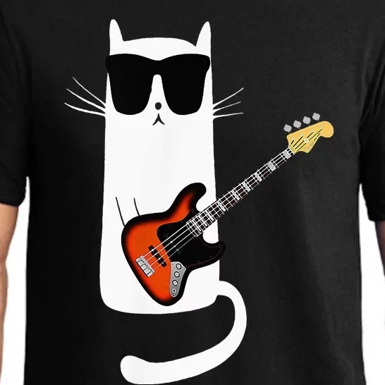 Funny Cat Wearing Sunglasses Playing Bass Guitar Pajama Set