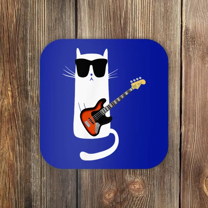 Funny Cat Wearing Sunglasses Playing Bass Guitar Coaster