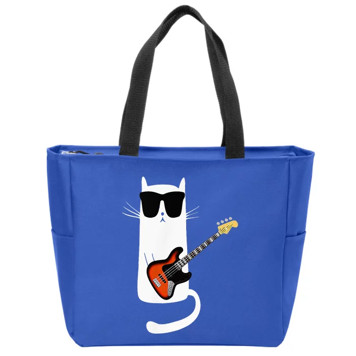 Funny Cat Wearing Sunglasses Playing Bass Guitar Zip Tote Bag