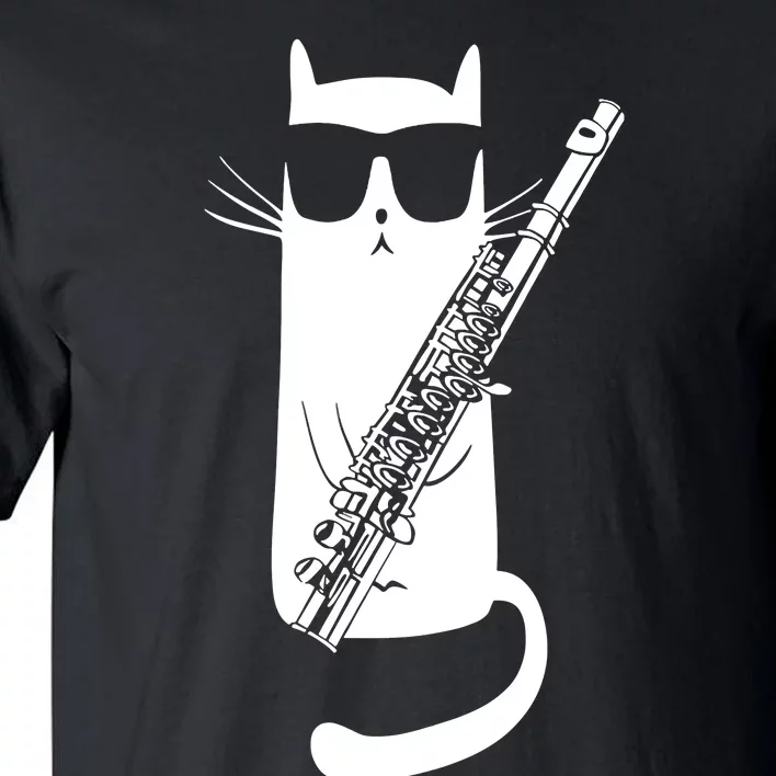 Funny Cat Wearing Sunglasses Playing Flute Musician Tall T-Shirt