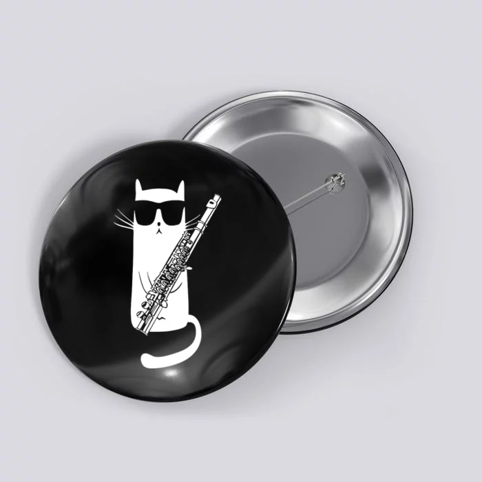 Funny Cat Wearing Sunglasses Playing Flute Musician Button