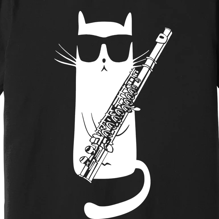 Funny Cat Wearing Sunglasses Playing Flute Musician Premium T-Shirt