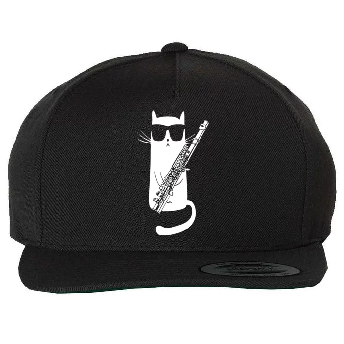 Funny Cat Wearing Sunglasses Playing Flute Musician Wool Snapback Cap