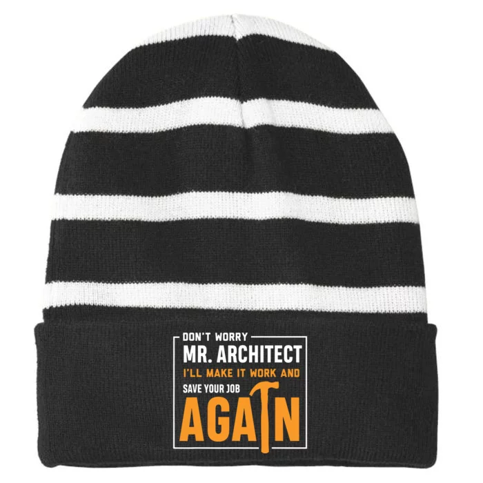 Funny Construction Worker Builder Gift Striped Beanie with Solid Band