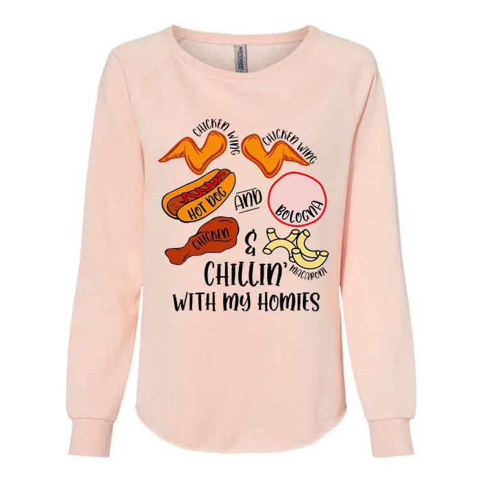 Funny Chicken Wing Song Lyric Hot Dog Bologna Macaroni Womens California Wash Sweatshirt