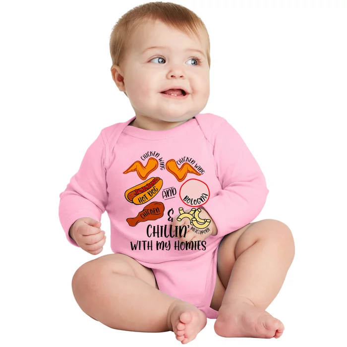 Funny Chicken Wing Song Lyric Hot Dog Bologna Macaroni Baby Long Sleeve Bodysuit