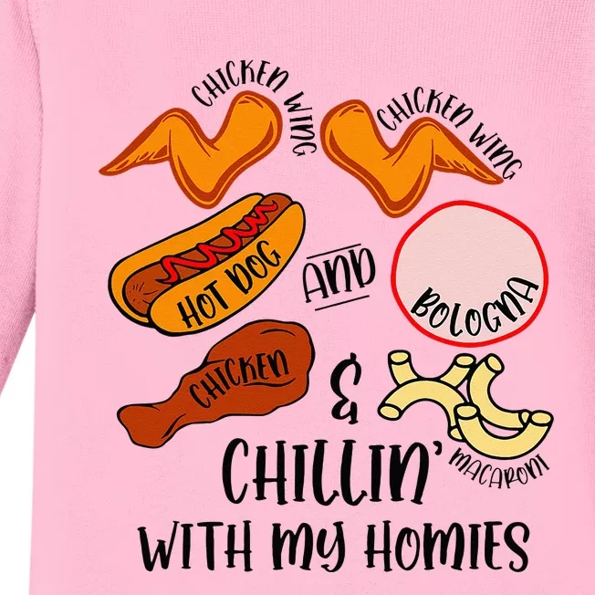 Funny Chicken Wing Song Lyric Hot Dog Bologna Macaroni Baby Long Sleeve Bodysuit