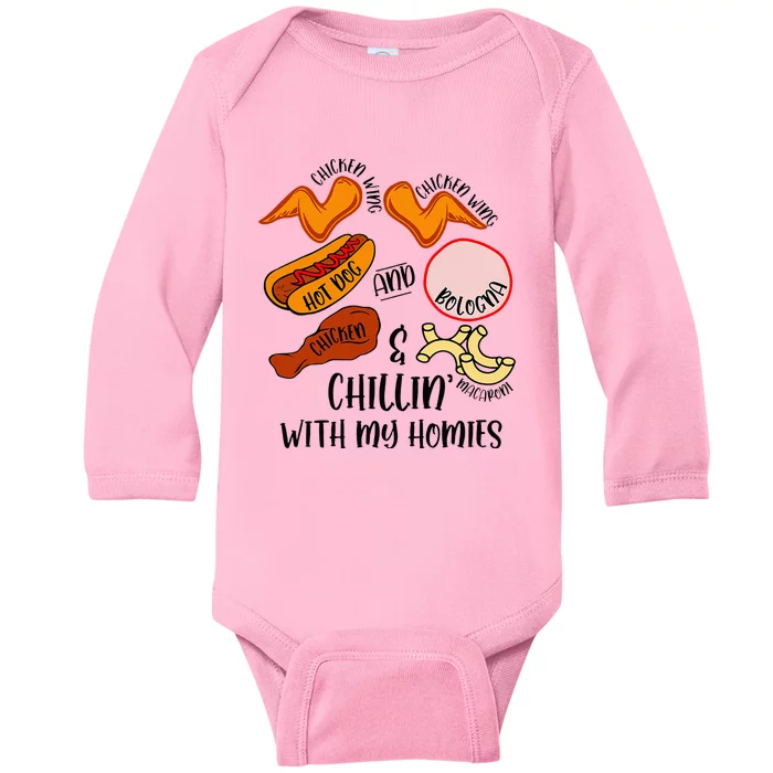 Funny Chicken Wing Song Lyric Hot Dog Bologna Macaroni Baby Long Sleeve Bodysuit