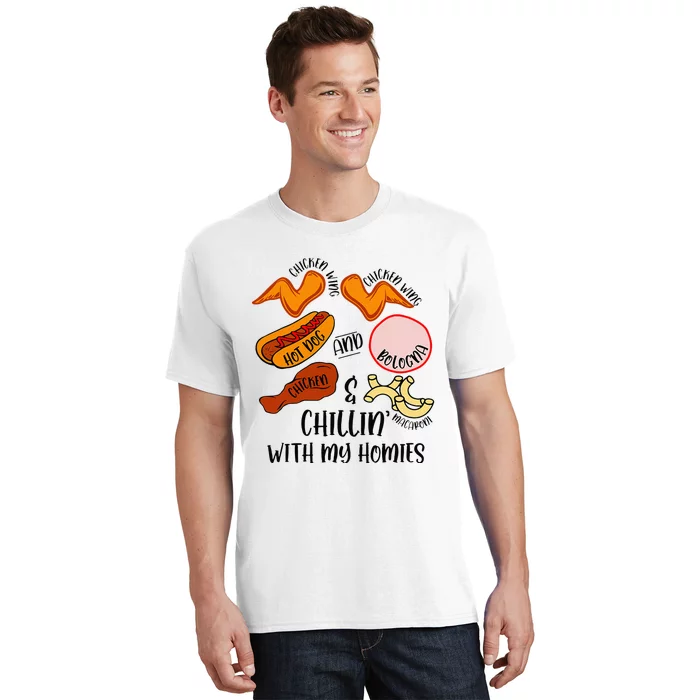 Funny Chicken Wing Song Lyric Hot Dog Bologna Macaroni T-Shirt