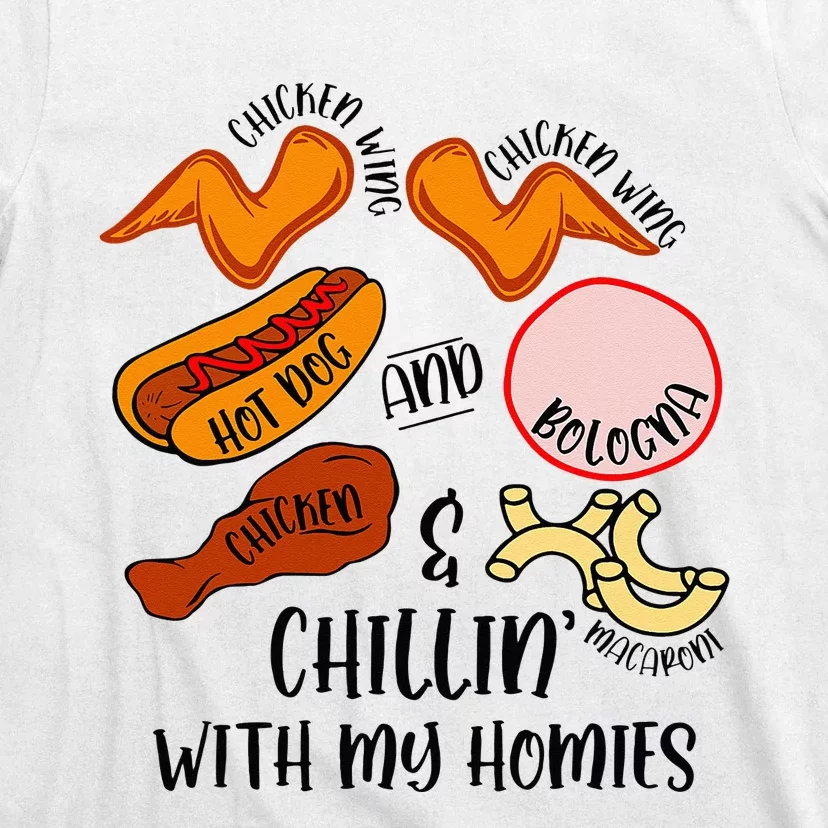 Funny Chicken Wing Song Lyric Hot Dog Bologna Macaroni T-Shirt